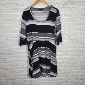 Derek Heart Womens Dress 2X Plus Sweater Mini Black Gray Stripe Comfy STR186E